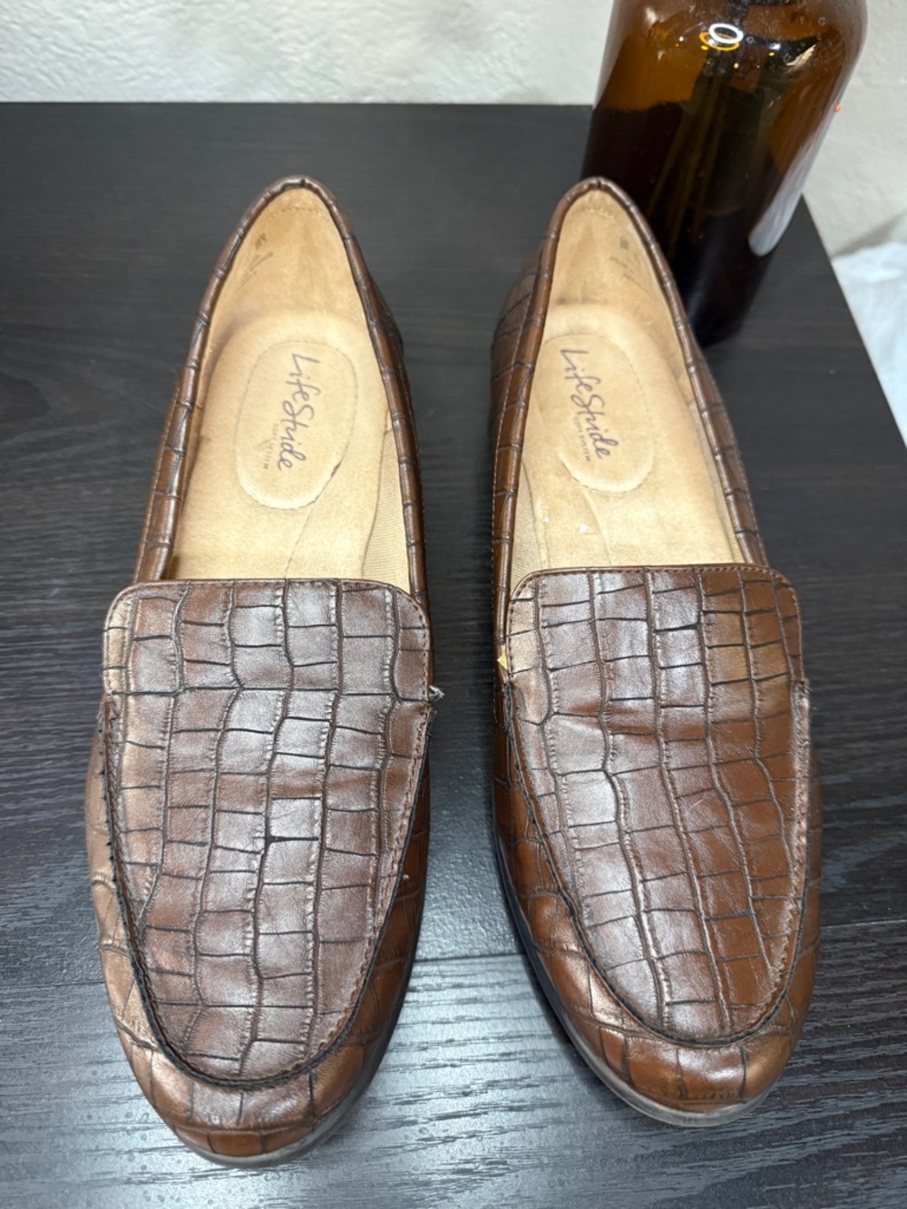 LifeStride Brown Croc Embossed Loafers Comfort Flex Flats Women’s
